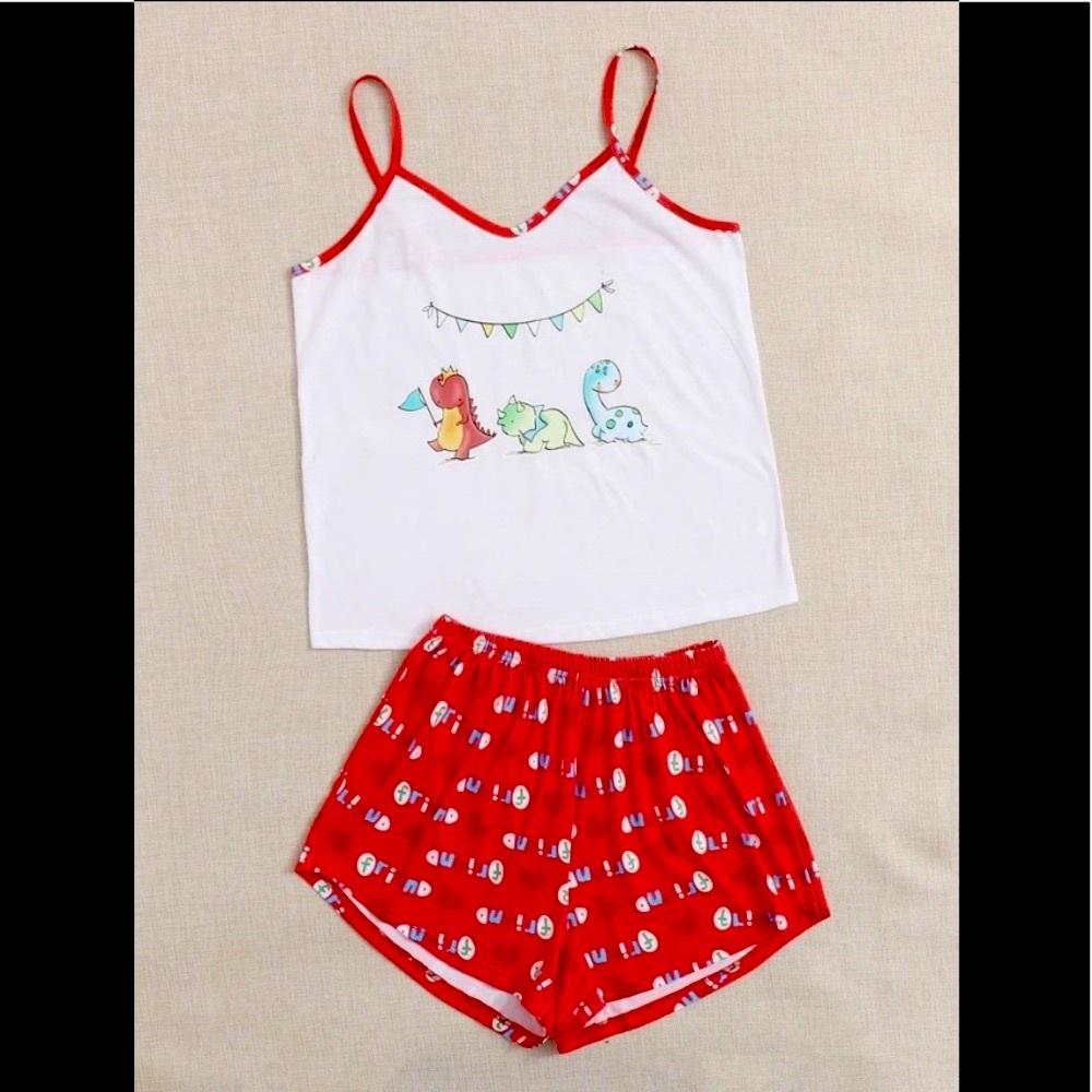 Dinosaur Party Spaghetti Strap Tank Top Style & Short PJs R Lounge Wear